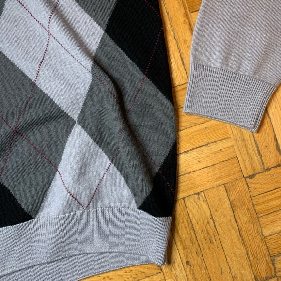 LACOSTE ARGYLE GREY AND BLACK V NECK SWEATER - Picture 4 of 8